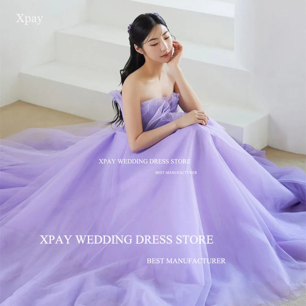 XPAY Ruffles Purple Evening Dress Korean Wedding Photo Shoot Remove Puff Sleeve Customized Corset Birthday Formal Party Dress