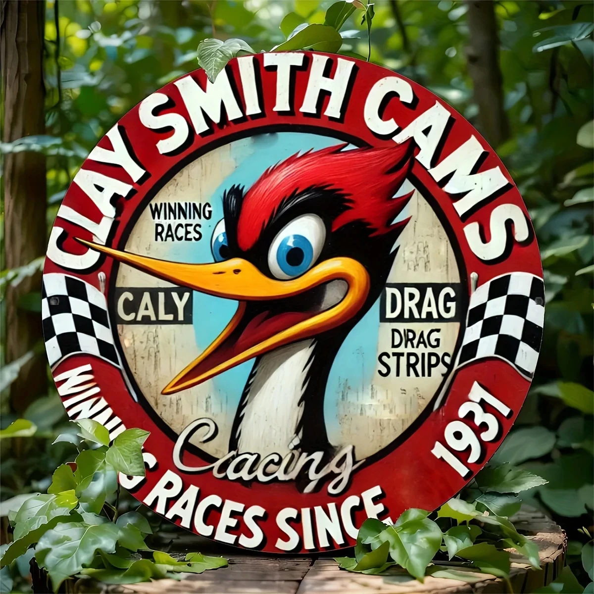Terracotta Smith Cam Vintage Round Aluminum Sign 8X 8inch Wood Pigeon Racing Theme Metal Plate Suitable for Home, Restaurant, Cafe