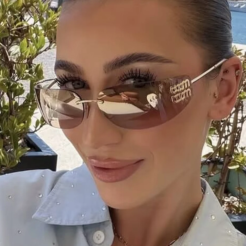 2026 New Fashion Sunglasses Women Frameless Curved Integrated Sun Glasses for Eye Protection Sunscreen Travelling Ladies Shades