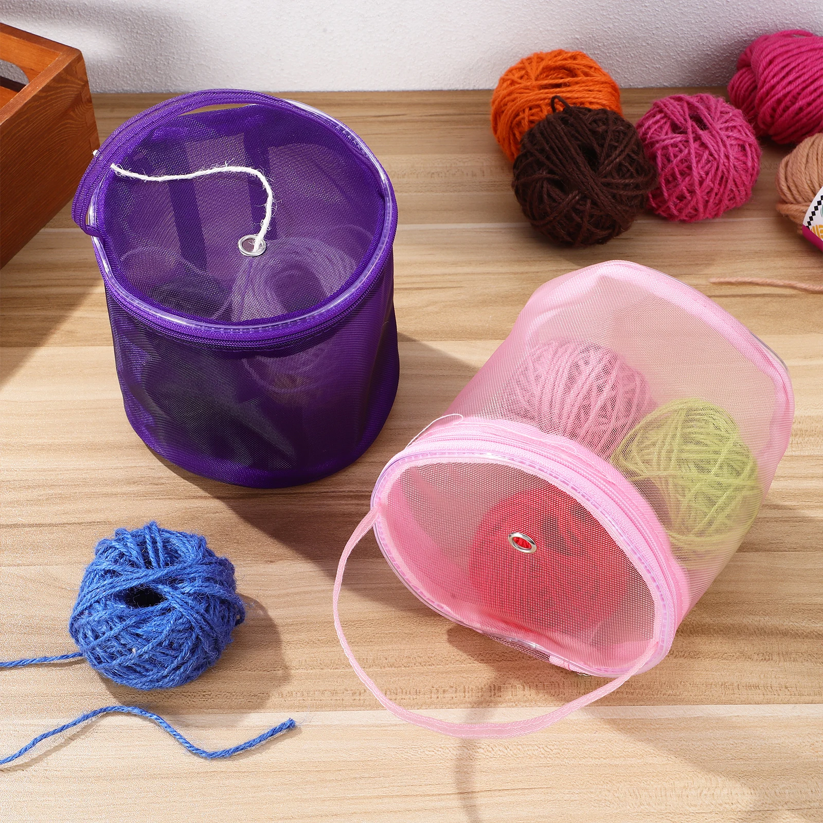 

2 Pcs Crochet Hook Yarn Storage Bag Thread ganizer Portable Tote Bags For Crocheting Large Capacity Mesh Design