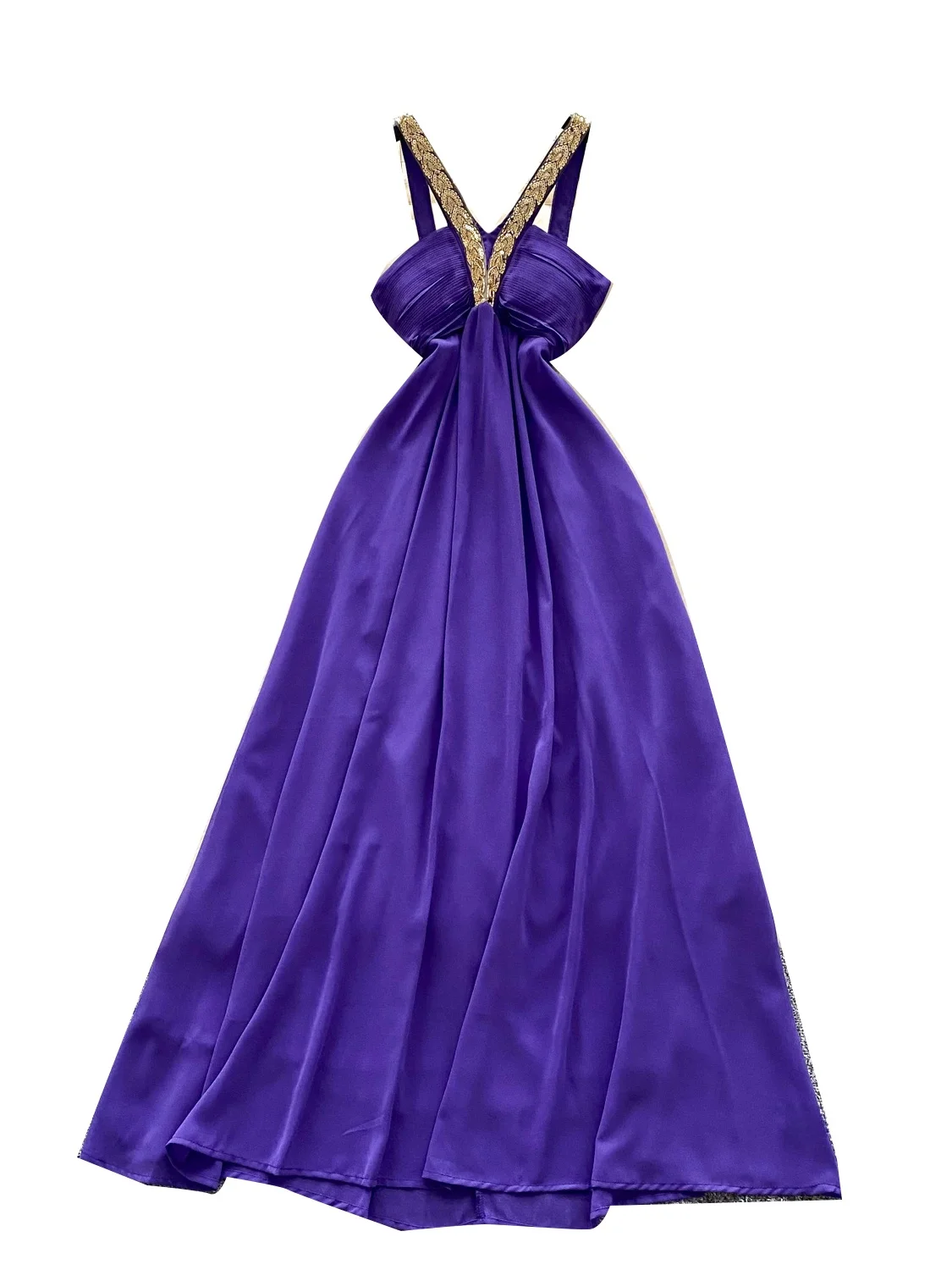 Estate Viola Dr Donna Lusso Perline Ricamate Paillettes ter Ne Strapl Vita Cinched Bal Abito Coreano Sle