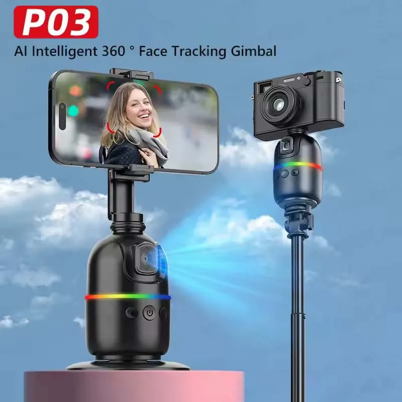 

Smart Auto Face Tracking Desktop AI Gimbal for Smartphone & Action Camera 360 Rotation Follow Focus Vlog Kit Option with Light