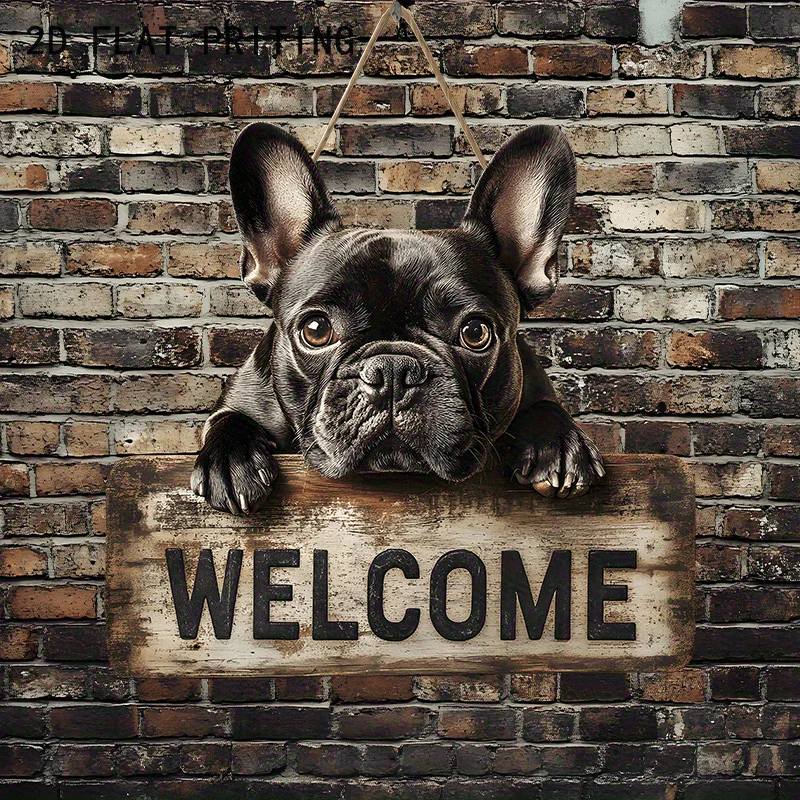 2D Flat Printing French Bulldog Welcome Wooden Hanging Sign Rustic Plaque Farmhouse Porch Front Door Dog Lover Garden Wall Home