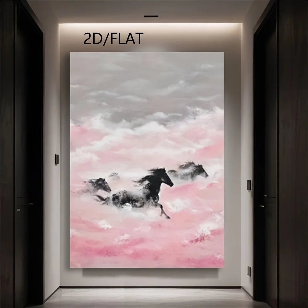 فن قماش الخيول المجردة المرسومة يدويًا - ديكور حائط بدون إطار لغرفة المعيشة أو غرفة النوم أو المكتب - طراز شمالي حديث