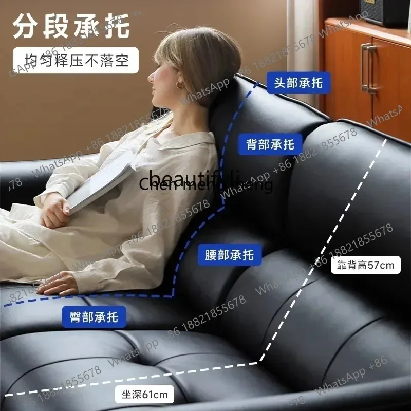 LHY26 ssss 26 Leather art sofa black ecological leather living room retro style three-person high backrest straight row sofa