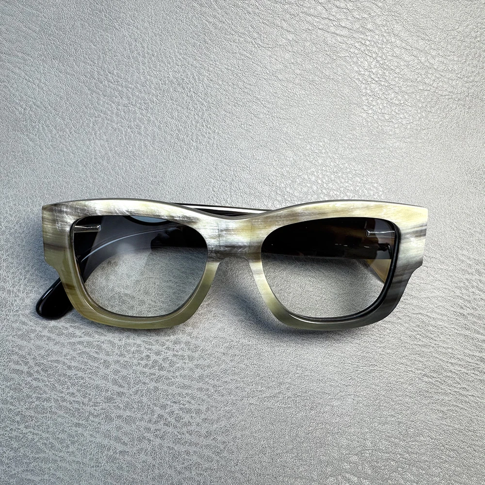 Women Man Glasses Frames Unique Square Optical Lenses Eyeglasses Vintage Handmade Black White Horn Prescription Eyeglass Frames
