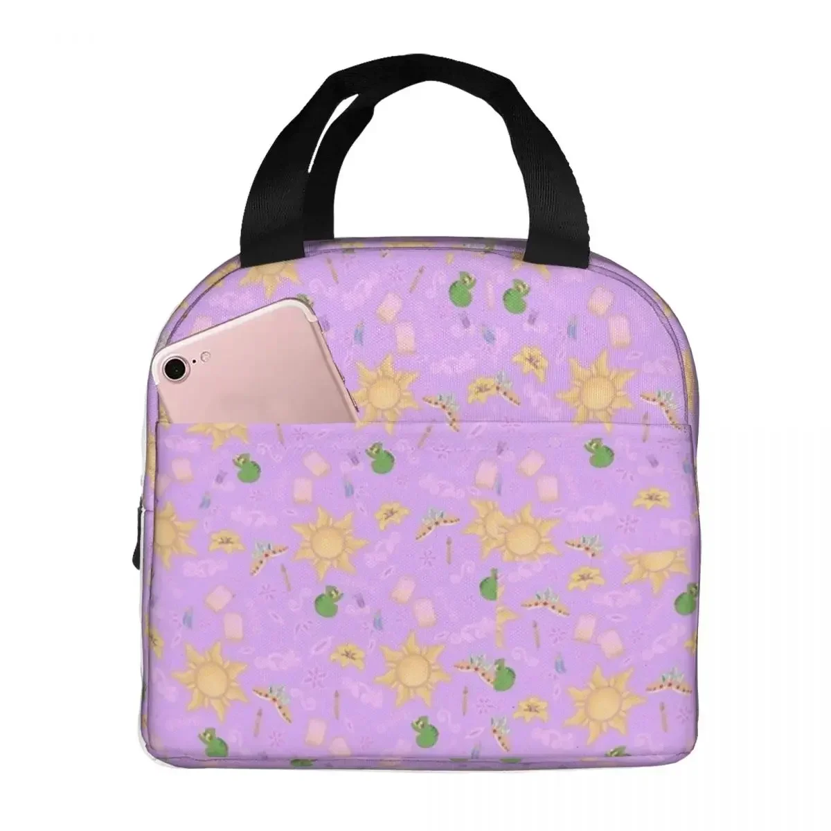 Rapunzel Pattern Insulated Lunch Bags Portable Picnic Bags Thermal Cooler Lunch Box Lunch Tote for Woman Work Kids School