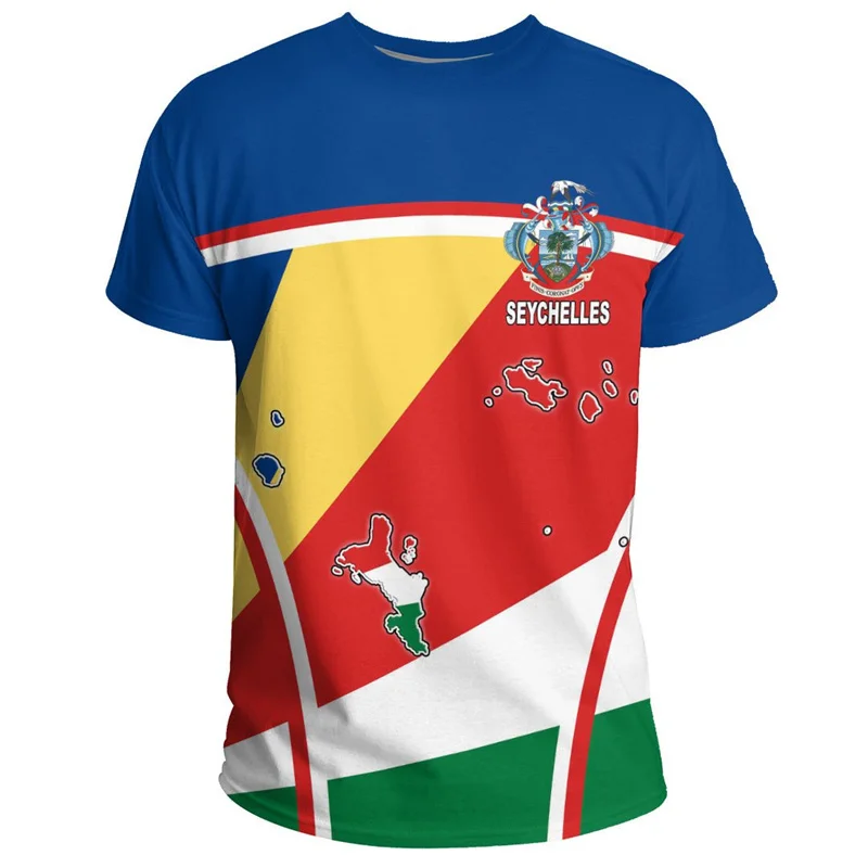 African Seychelles T Shirt For Men Summer 3D Printed Coat Of Arms T-shirt Tops Round Neck Tees Sports Fitness Short Sleeves