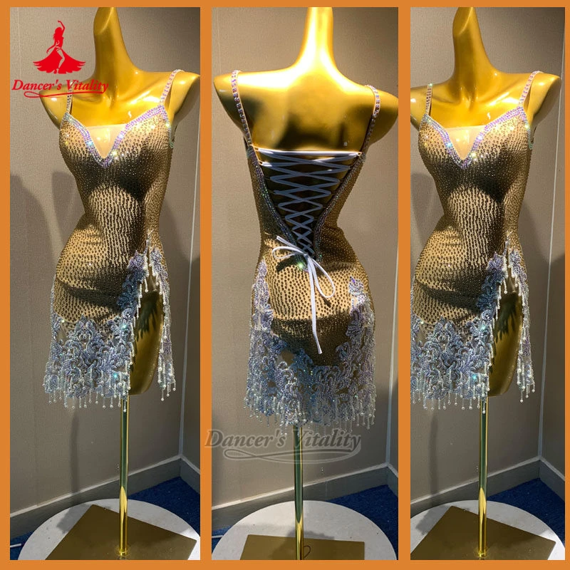 Traje de Salsa y Samba para Adultos, Estilo Sexy con Tirantes Cruzados en la Espalda, Personalizable, Ropa de Baile Latino sin Mangas, para Competencia, Vitalidad del Bailarín