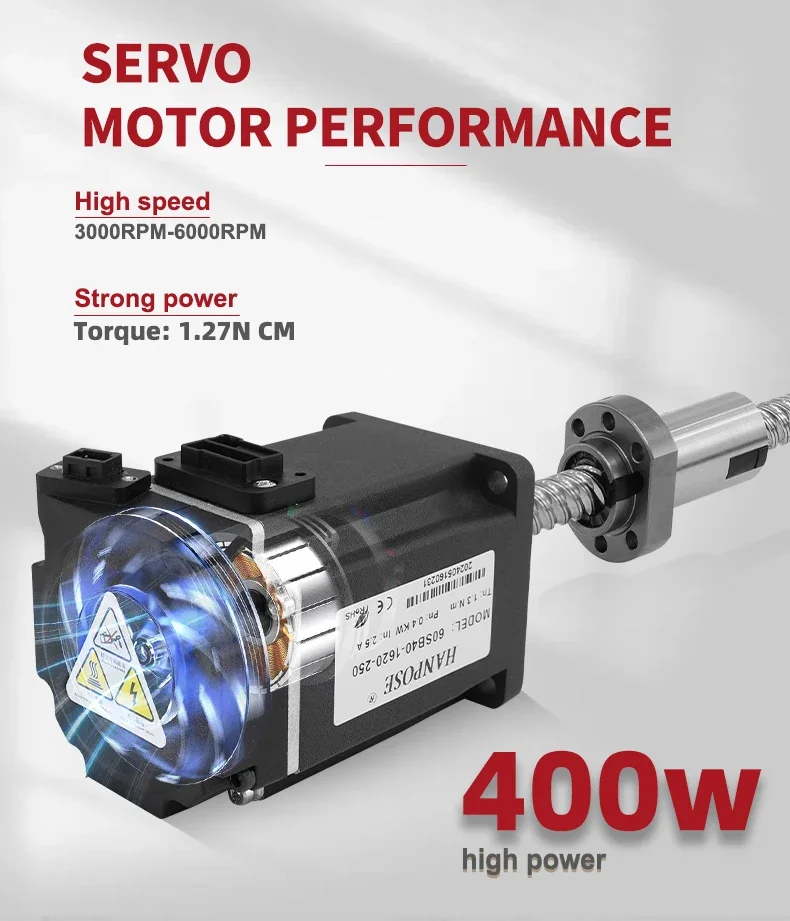 

Шарико-винтовой серводвигатель AC 60SB40-1620-250, 400 Вт, 1.27 Н·м, 2.8 А с приводом для ЧПУ и 3D-принтеров