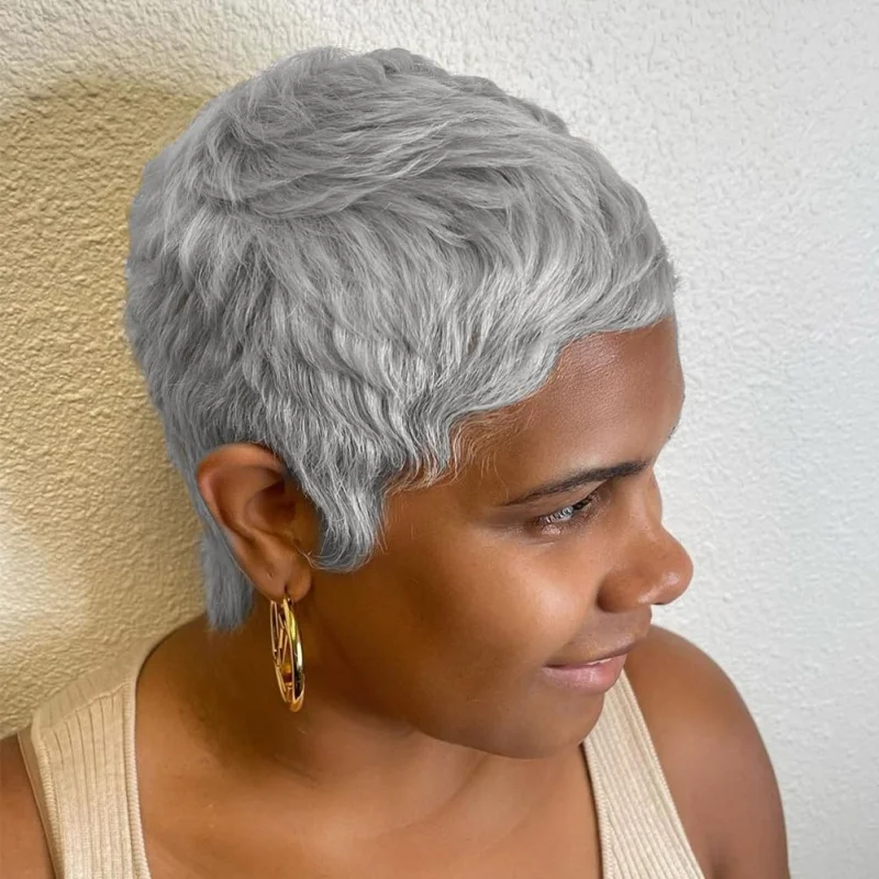 

Grey Short Pixie Wig – Natural Synthetic, for Black Women, Pixie Cut Hairstyle