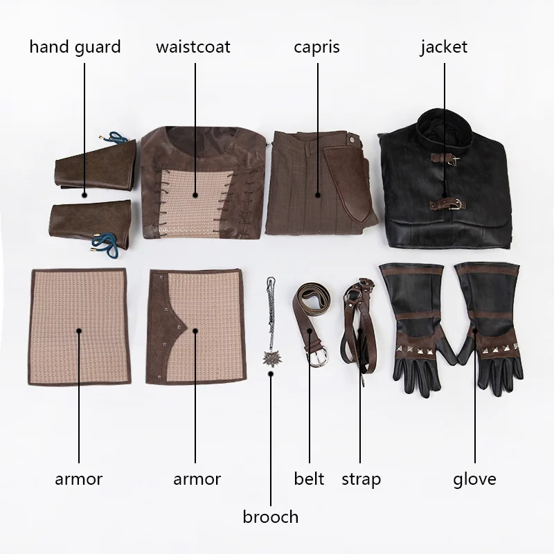 Game  Geralt Of Rivia Cosplay Costume  Leather Men Uniform Coat Top Pants Outfit Halloween Carnival Suit