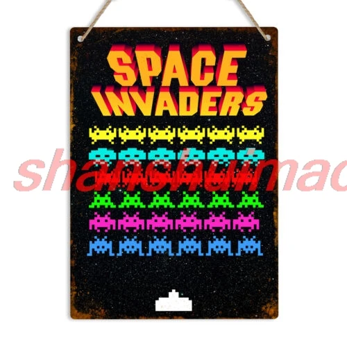 SPACE INVADERS Metal Tin Wall Sign Plaque Retro Gaming 8 Bit Arcade Mancave Shed SHAN