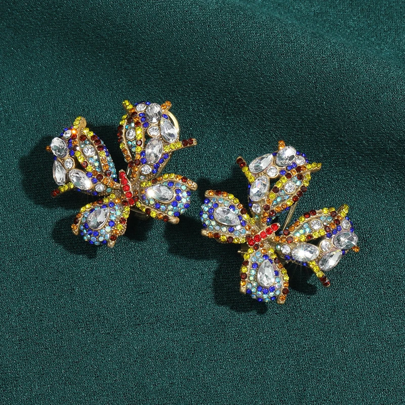 

Vintage Colorful Rhinestone Butterfly Shape Stud Earrings White Zircon Retro Style 2026 New Trends High Quality For Girls Daily