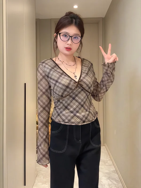 

plus Size Slimming American Retro Sle Long Sve V-Ne T-irt for plus Size Women Trendy Girl Pattern Casual Top