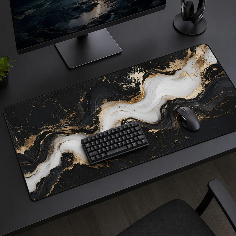 Mouse Pad Black Gold White Marble Gaming printon demand HD New Large Mousepad XXL Mouse Mat Natural Rubber Table Mat