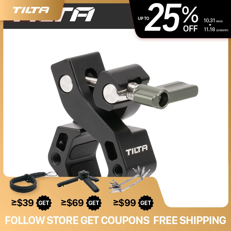 TILTA Accessory Mounting Clamp Metal Super Clamp Magic Arm Clamp Black TA-AMC-B with 1/4