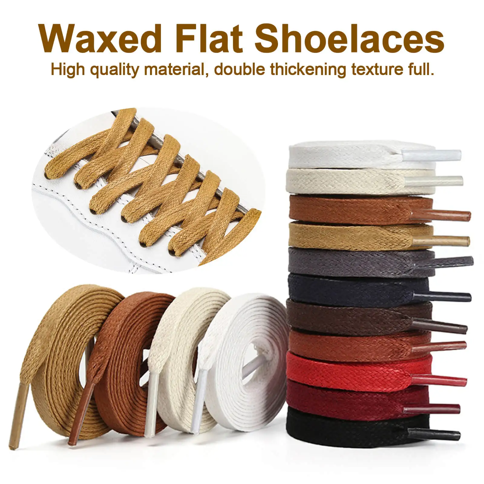 

10 Pcs(5 Pairs) 0.31'' Wide Flat Waxed Shoelaces for Leather Dress Shoes Boots and Sneakers