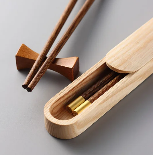 High quality Portable tableware Chestnut Sushi Japanese Tie line Chinese Set Handmade Wood Value Chopsticks food Natural Gift