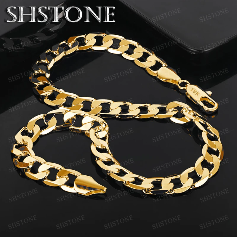 

12mm 40-75cm 18k Gold Cuban Chain Necklace For Men Lady Party Fashion Trendy Hip Hop Cool Jewelry Birthday Gift Accessories