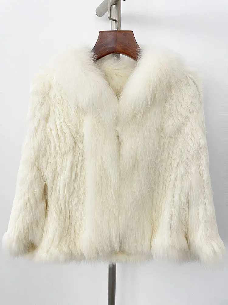 

Women Winter Jacket Natural Short Thick Warm Streetwear Winter Real Fox Rabbit Fur Casual Elegant Office Lady New Fashion