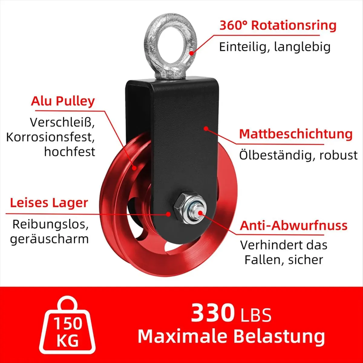 【A75U~】 Aluminium Pulley 90mm, Rope Pulley Fitness with U Retaining Bracket,Block Pulley for Stelropes,DIY Gym Fitness Equipment