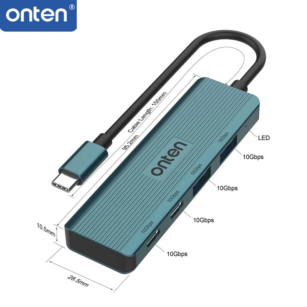 ONTEN USB-C Hub 4-Port USB 3.2 Gen2 10Gbps High Speed 2 USB-C 2 USB-A Multi-Port Adapter Dock for Laptop PC Tablet Mobile Phone