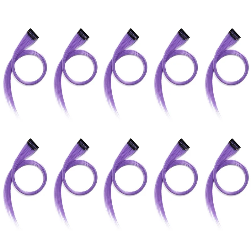 A88X 10Pcs Rainbow Girl Highlighted Hair Extension Hairpin Long Straight Hair Clip Trimmable For Hair False Hair Lilac