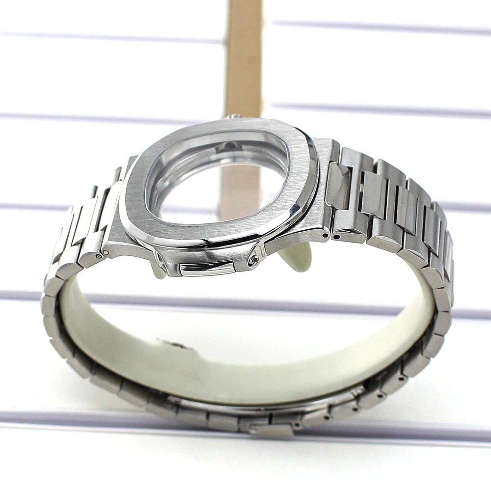 43,3 mm silbernes Uhrengehäuse mit Saphirglas für Miyota 9015, 30 mm Zifferblatt, hochwertiges Uhrenzubehör, modifiziertes Nautilus, ultradünn – Detail 4