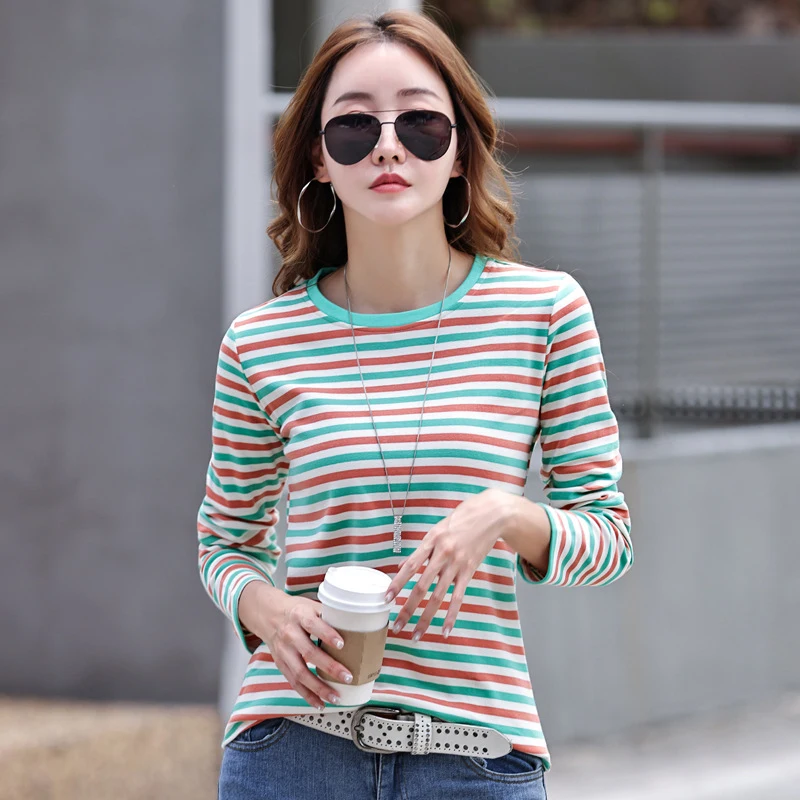 Striped T Shirt Long Sleeve Women Cotton Spring Casual Tops Korean Style Tshirts Woman Clothes Tee Shirt Femme Camisetas Mujer