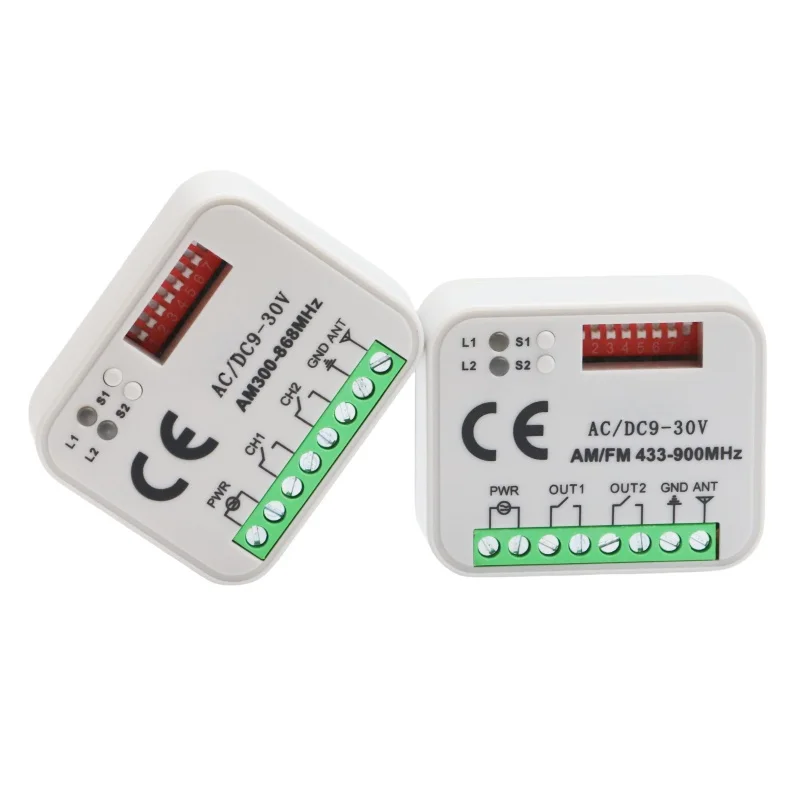 Empfängerschalter-Controller AC/DC 9 V-30 V, 2 Kanäle, 300 MHz bis 868 MHz, Fernschaltermodul/Smart-Relaisschalter