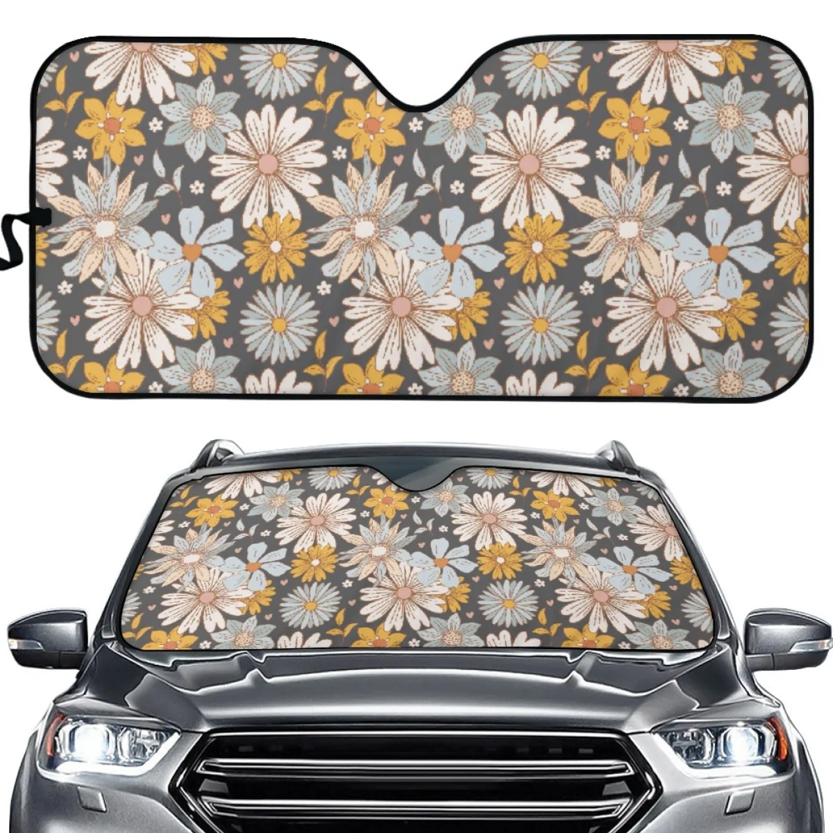 Foldable Window Cover Gradient Color Flower Pattern Car Accessories for Woman Men Easy Installation Brand Design Car Sun Shade