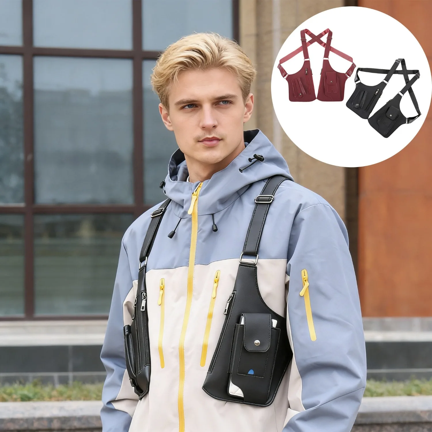 

Легкая нагрудная сумка-слинг с кожаным ремнем, сумка через плечо, поясная сумка для мужчин, для активного отдыха и походов