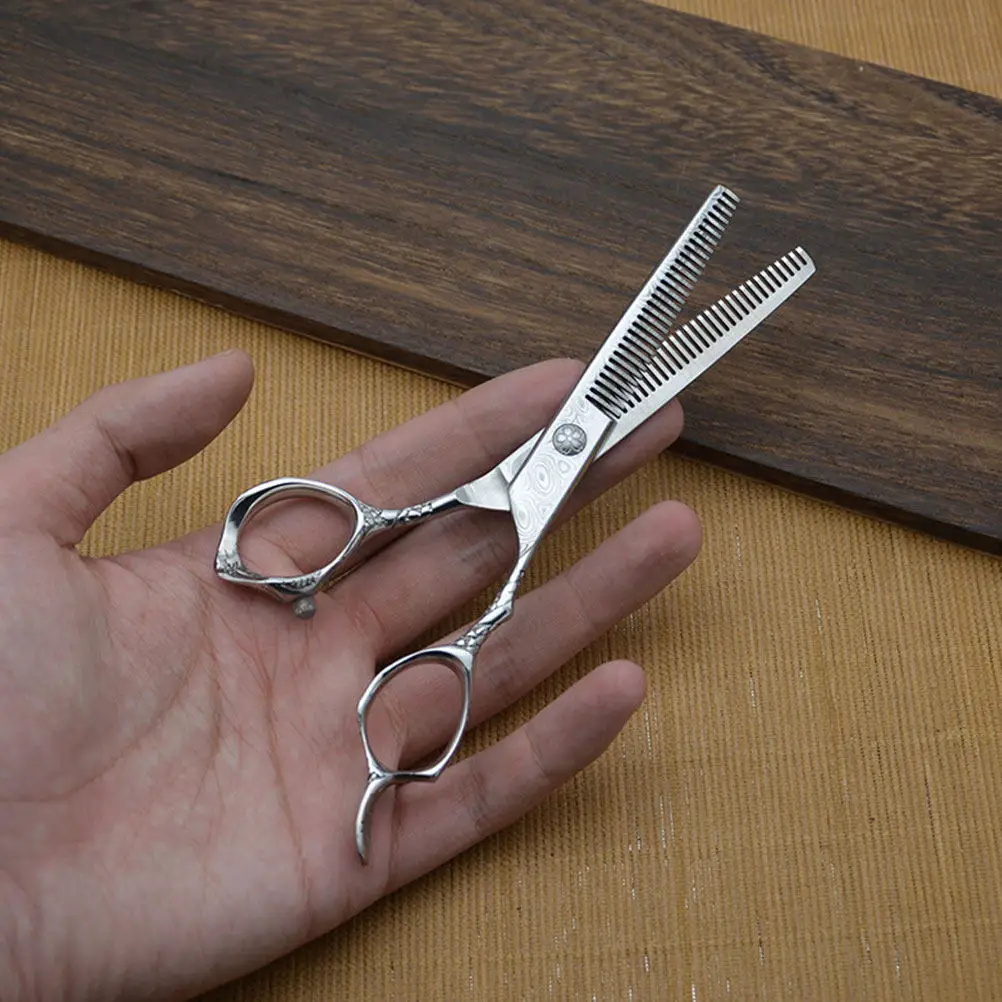 17Cm Two-Sided Hairdressing Scissors Premium Stainless Steel Salon Hair Thinning Shears for Barber Stylist Home Use Ice Calcined
