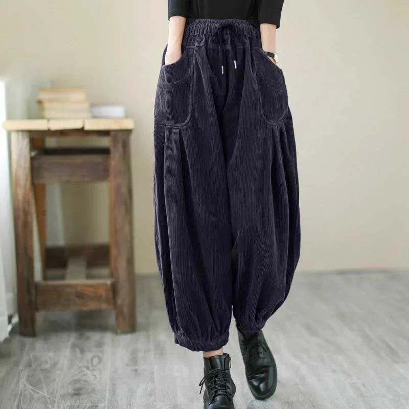 2025 neue Retro lässig haren lose Übergroße Cord Karotte Mama Neun Stück Samt Laterne Hosen Frauen