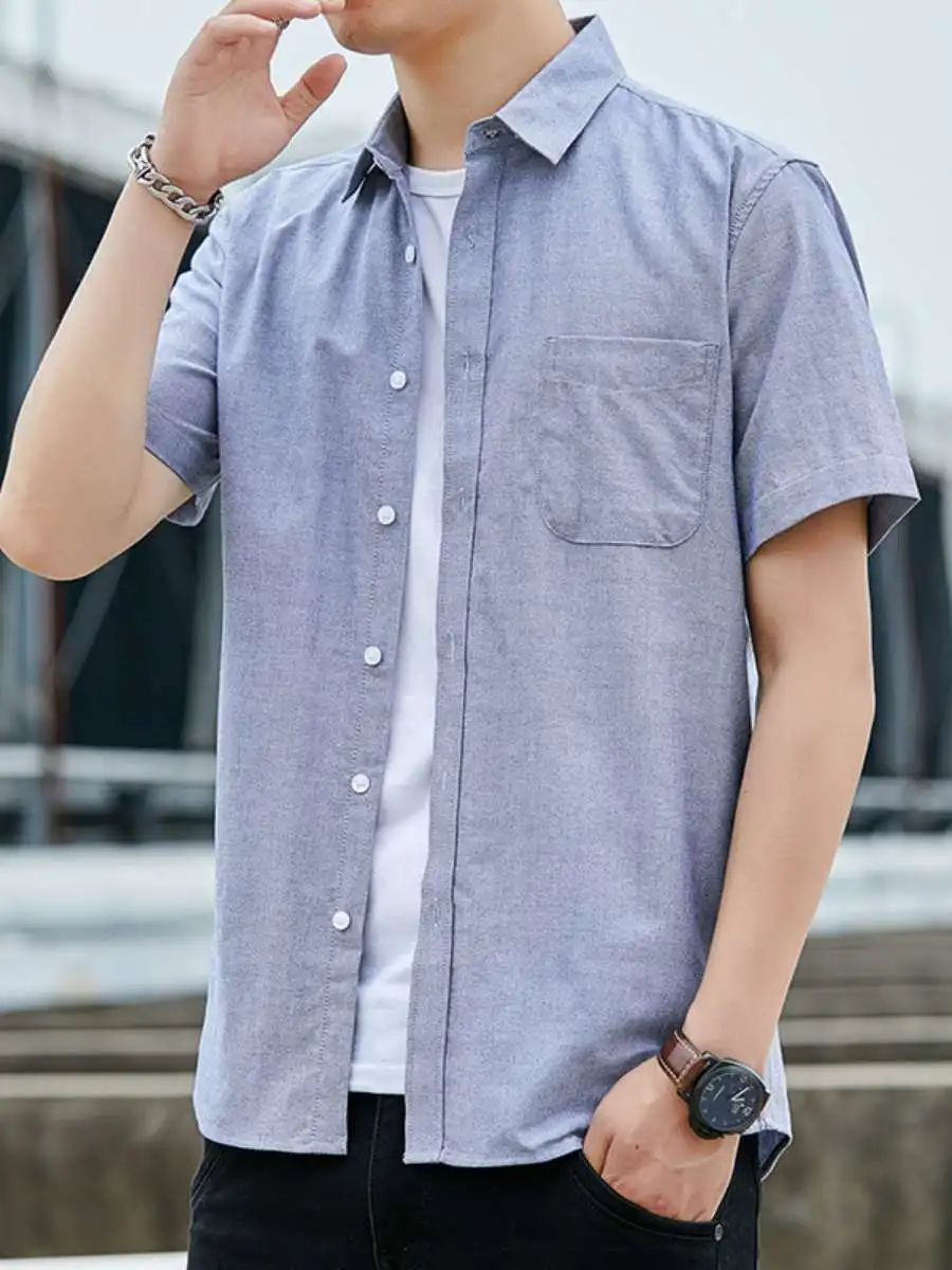 

New Men's Ox Cloth ort Sve irt Slim Fit Base Layer Trendy Boting irt Haome Youth Faion Spring 2023