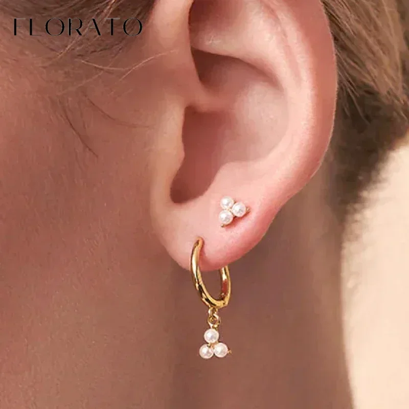 Vintage 925 Sterling Silver Ear Needle Pearl Series Earrings Hanging Hoop Earrings For Women Temperament Sweet Wedding Jewelry