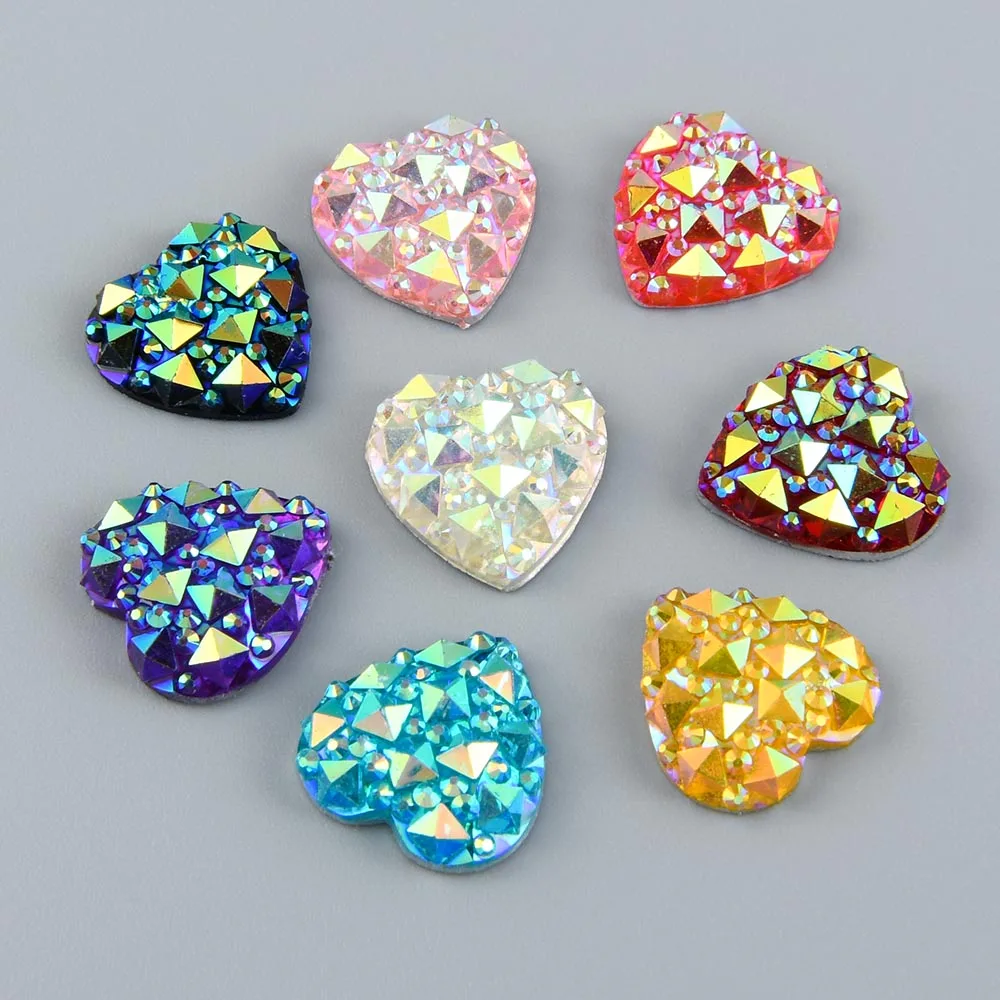 30pcs 16mm Heart Shape Bump Ore Surface AB Flatback Resin Rhinestone Beads Wedding Applique Ornament Hairpin Accessories Crafts