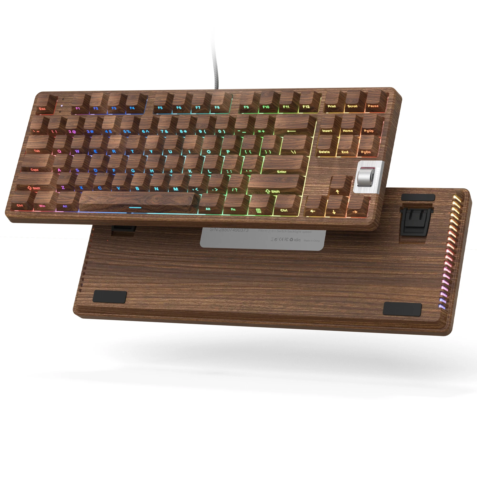 Womier F87 Walnut Wood Theme RGB Backlit Gaming Keyboard Mechanical Keyboard Hot Swap Wired Gasket Gamer Keyboard for Win Mac