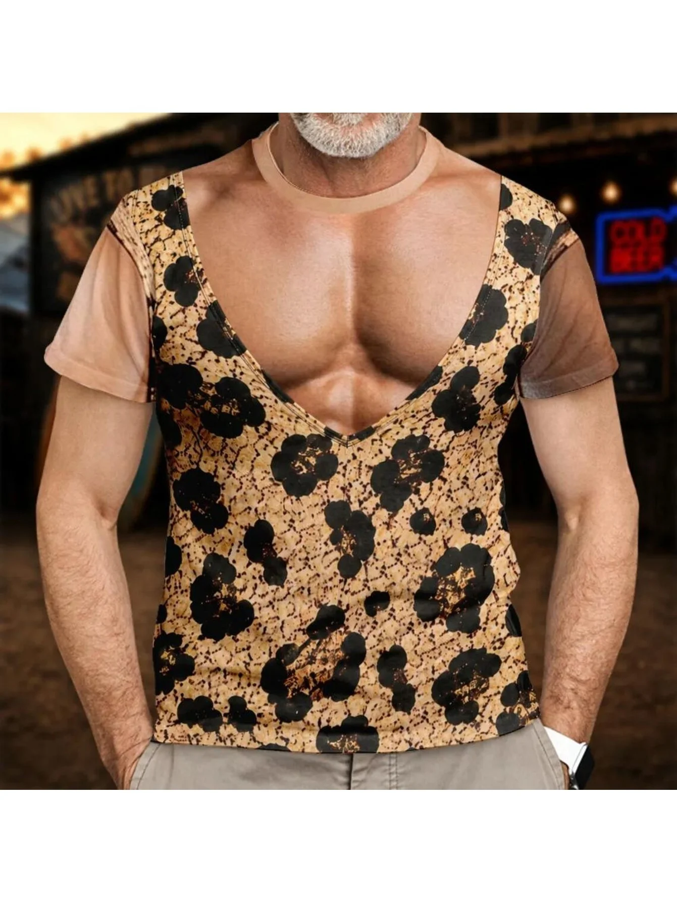 Neuheit 3D-Illusion Fake Body Print T-Shirt Lustiger Haariger Brustmuskeln-Anzug Grafisches Kurzarm-Unisex-Oberteil für Urlaub, Party und Freizeit – Detail 8