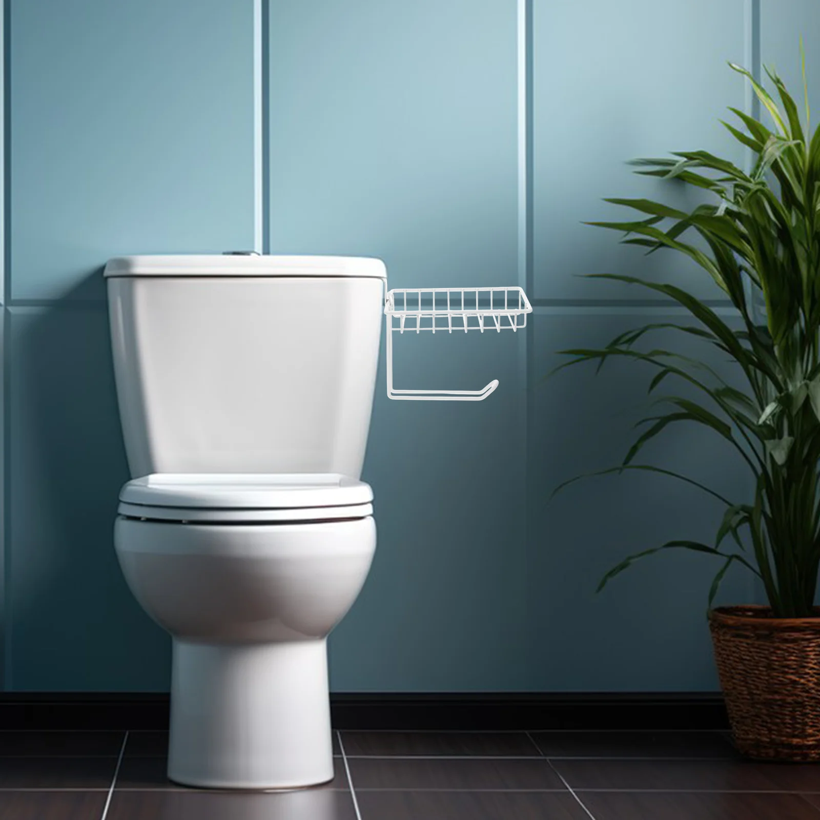 

Hook Hanging Basket Wall Mounted Tissue Holder No Drill Installation Toilet Paper Holder Storage Shelf Bathroom Organizer Metal