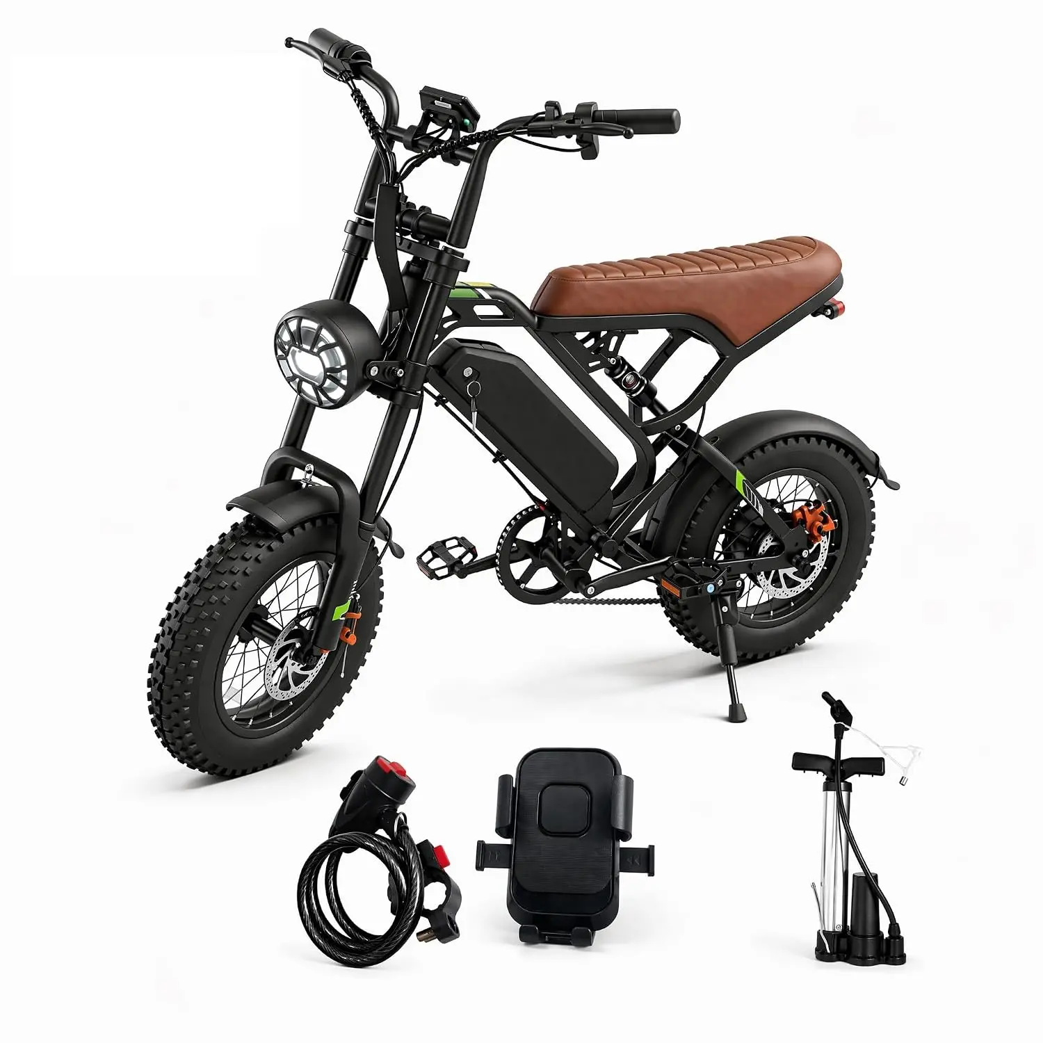 Fat Tire Electric Bike, 48V 15.6Ah Removable Battery 35-45 Miles 27.9MPH 16