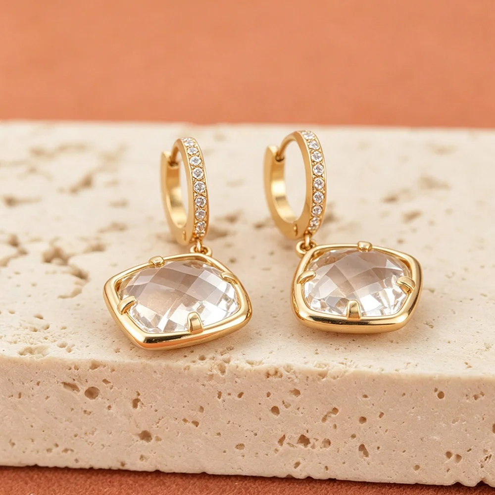 JeeMango Hochwertige runde Ohrringe aus tschechischem Glas aus Edelstahl für Damen, vergoldet, exquisiter Hochzeitsschmuck E26109 – Detail 12