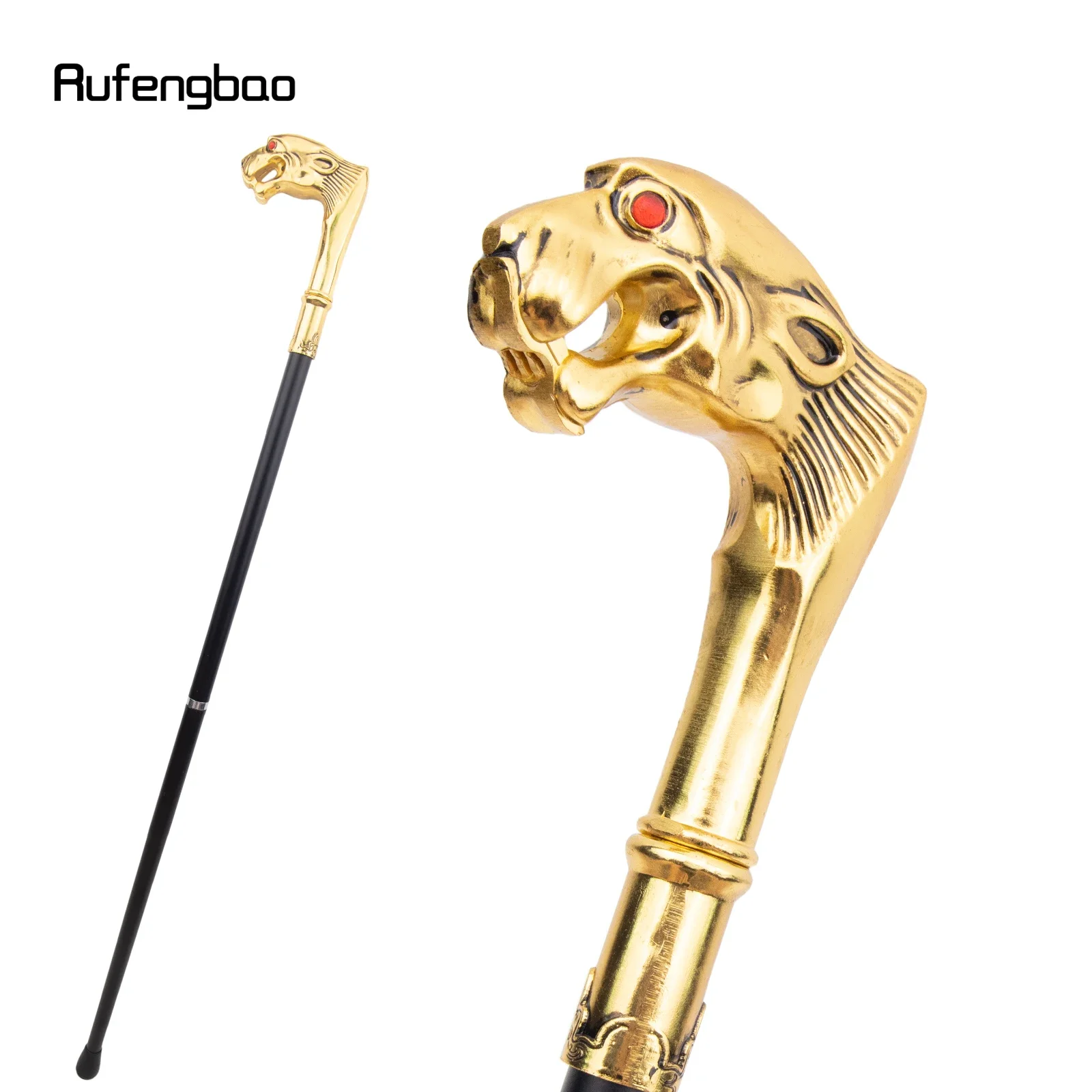 Rufengbao 36.22inch Elegant Alloy Golden Leopard Red Eye Cosplay Stick, Luxury Fashion Crosier Knob Cane for Party Decor, For Co