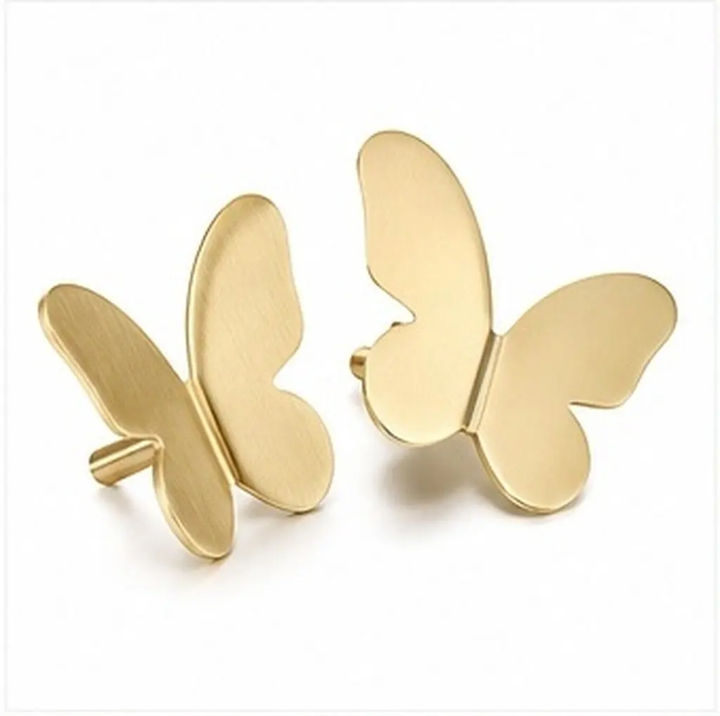 1Pair Stylish Butterfly Shaped Pull Handle Solid Brass Cabinet Door Knob for Drawer Wardrobe Shoe Cabinet Bookcase Furniture