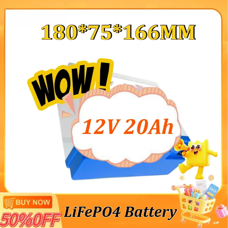 

LiFePO4 Battery 12V 20Ah Portable Solar Energy Storage for Home Emergency Backup Power Phosphate Power Supply RV Battery Pack