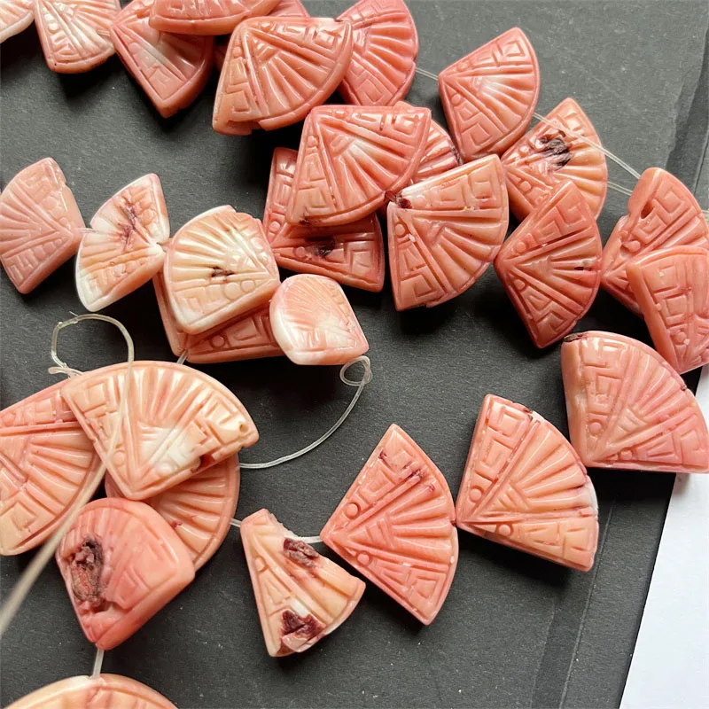 5pcs Rare Big Size Carved Fan Coral Orange Natural Gemstone Loose Bead for Jewelry Making DIY Bracelet Necklace Accessories