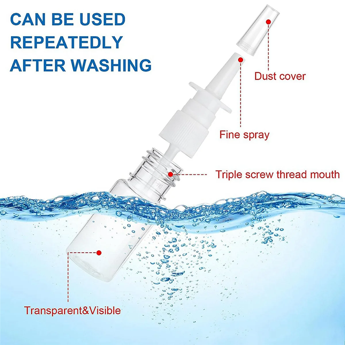 A72P 40 قطعة من زجاجة الأنف، 10 مل زجاجة أنف فارغة صغيرة شفافة قابلة لإعادة الاستخدام، بخاخات رذاذ دقيقة للسفر #5