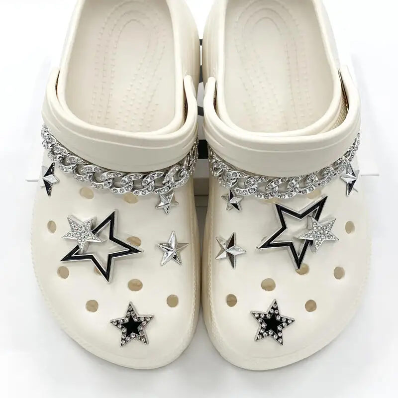 Punk Metal Chain Woman's Shoes Charms Set Summer 2026 Luxury Rhinestore Star Clogs Accessories Y2K Designer Shoes Decorations
