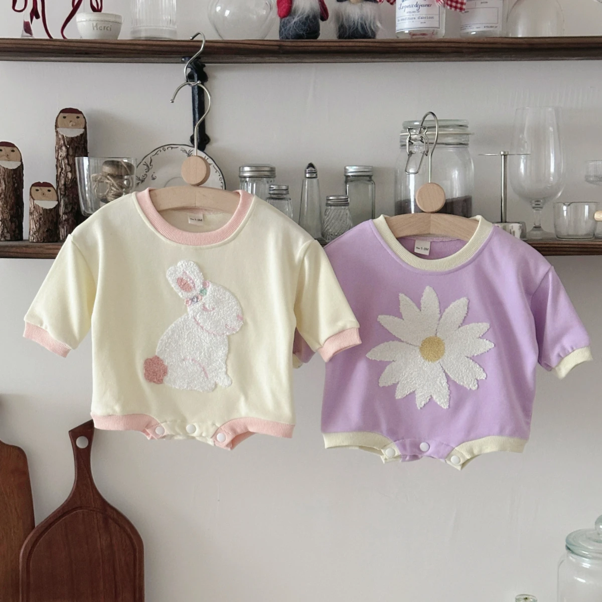 

2025 New Baby Boys Girls Clothes Newborn Onesies Cotton Spring Autumn Rabbit/Flower Rompers Short-Sleeved Infant Clothes